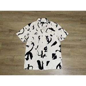 Porter & Ash Shirt Mens Sz S White Floral Kinetic Stretch Button Up Camp